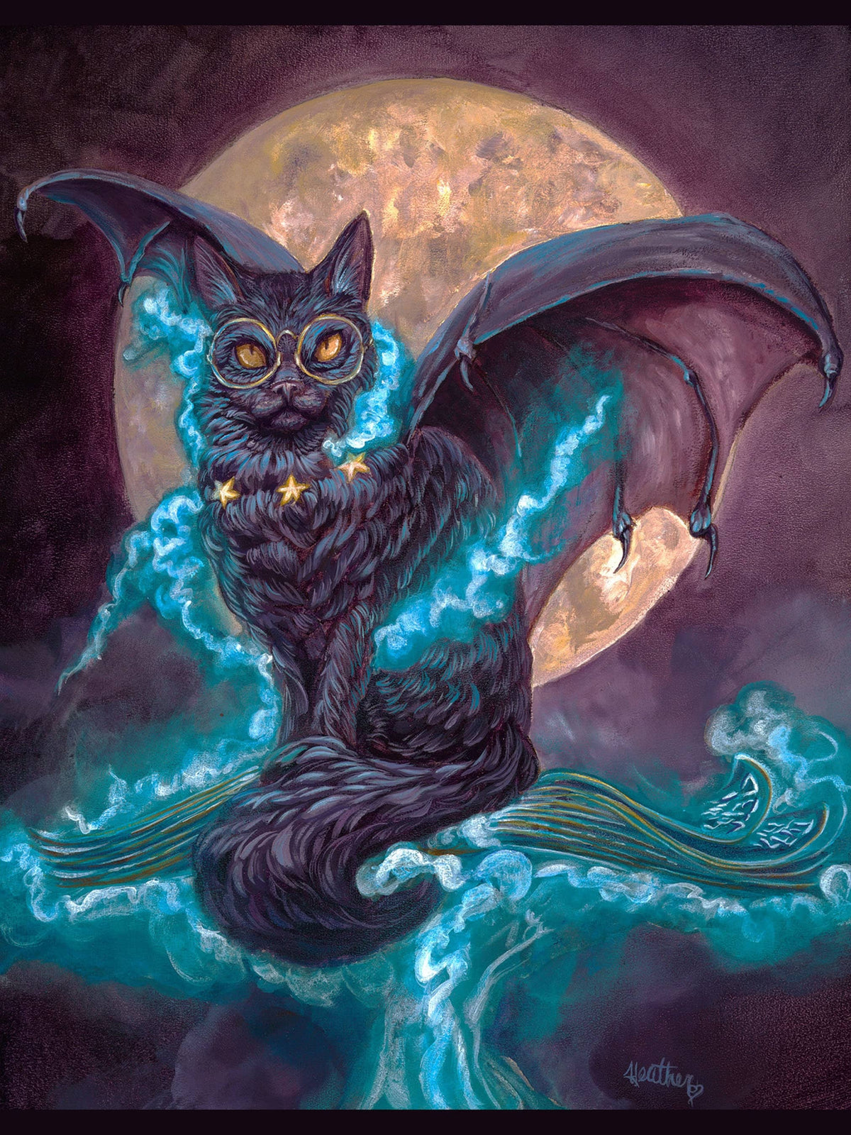 Halloween Greeting Card. Black Cat Witch Spellbook