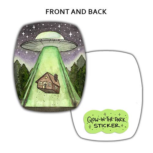 UFO Abducting a Cabin Sticker (Glow-in-the-dark)