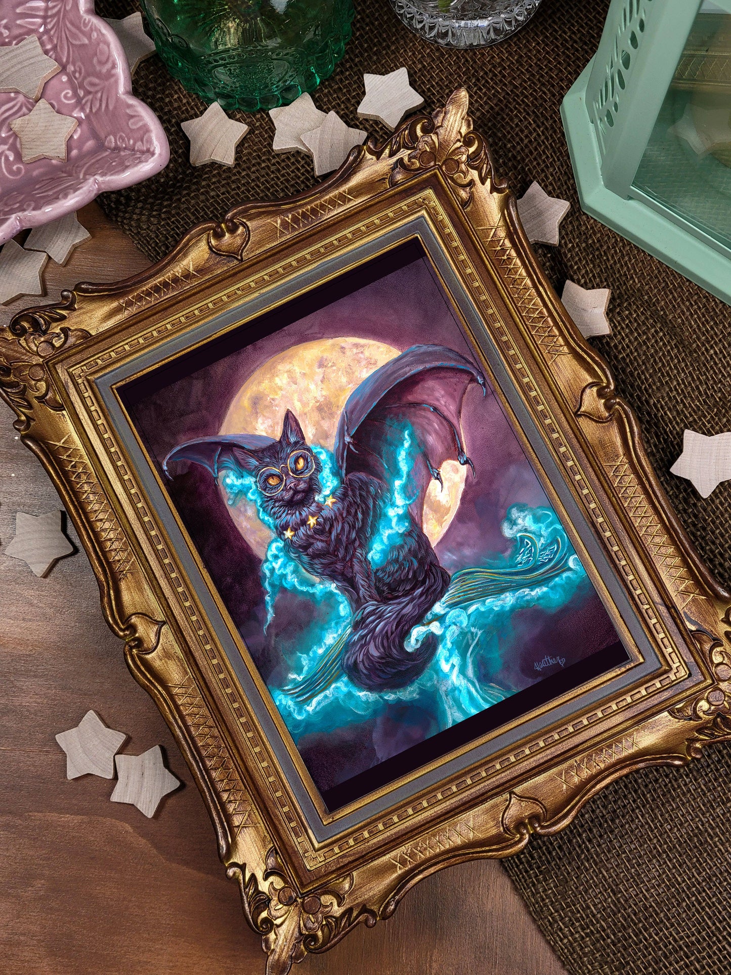 Halloween Greeting Card. Black Cat Witch Spellbook
