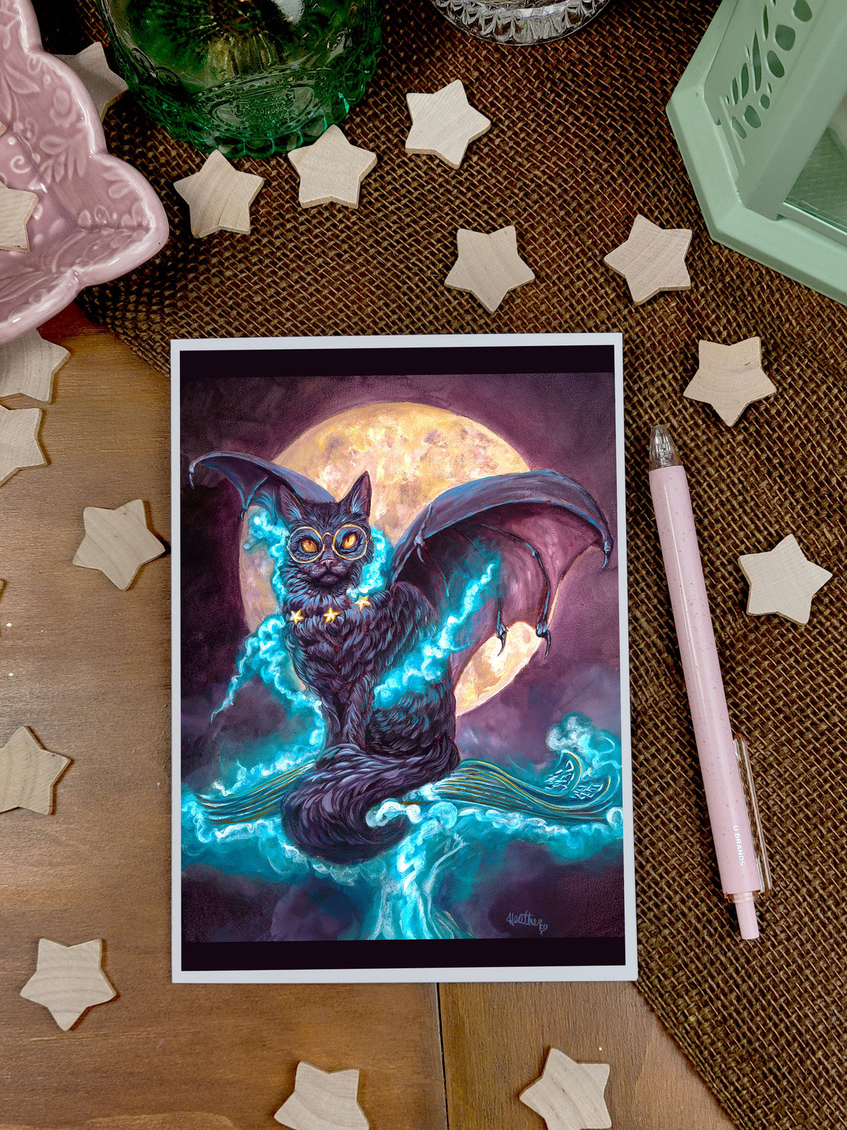 Halloween Greeting Card. Black Cat Witch Spellbook