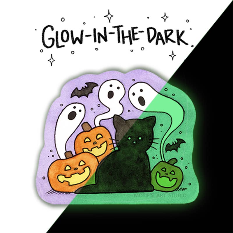 Spooky Black Cat Sticker (Glow-in-the-dark)