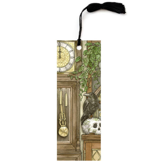 Grandfather Clock with Raven Bookmark with Black Tassel