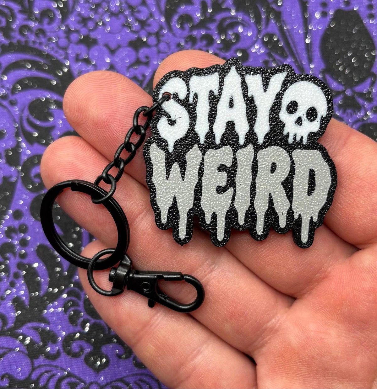 Stay Weird Gothic Skull Keychain