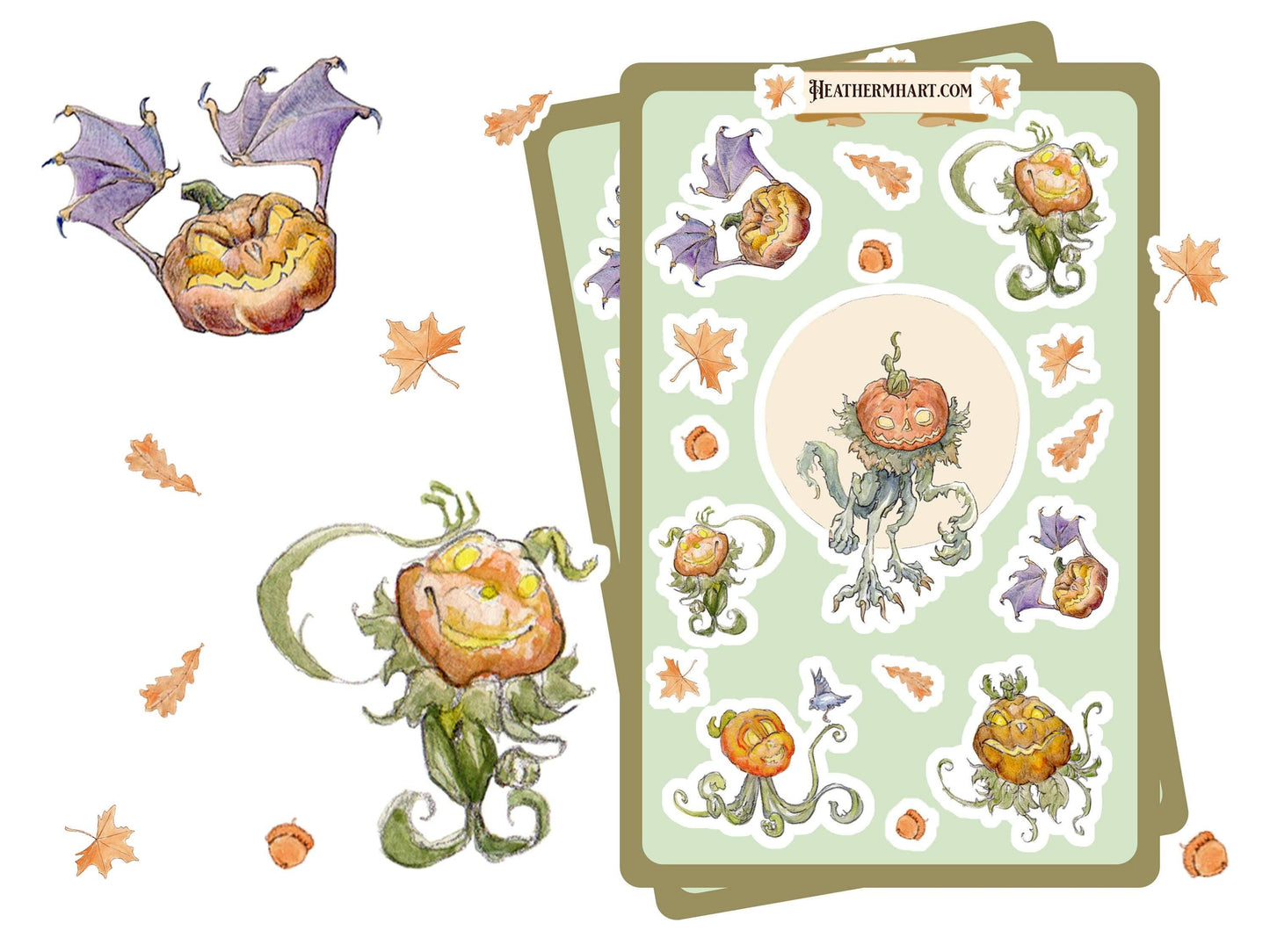 Pumpkin Creature Sticker Sheet | Spooky Cute Halloween Stickers | Autumn Planner Stickers | Vintage Fall Art