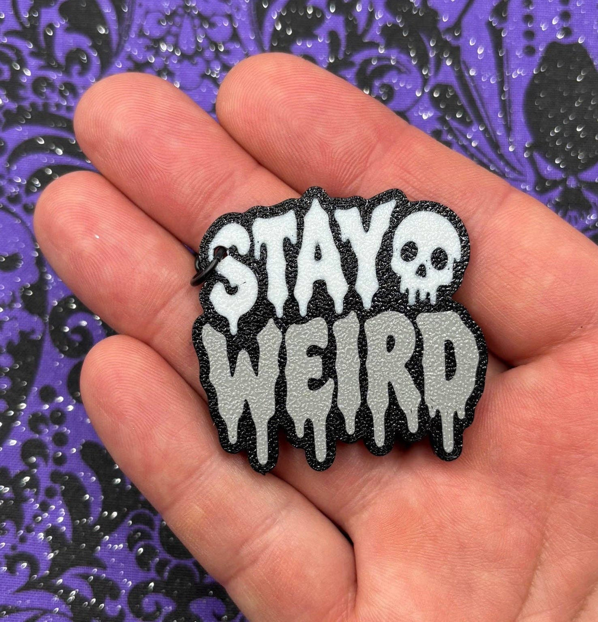 Stay Weird Gothic Skull Keychain