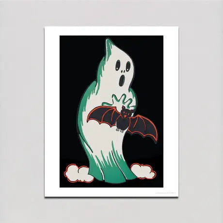 Halloween Ghost and Bat - Halloween Print