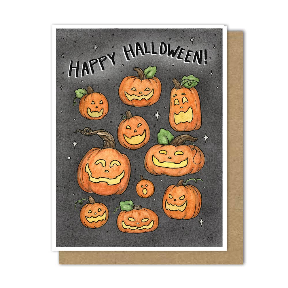 Jack-O-Lanterns Greeting Card, "Happy Halloween"